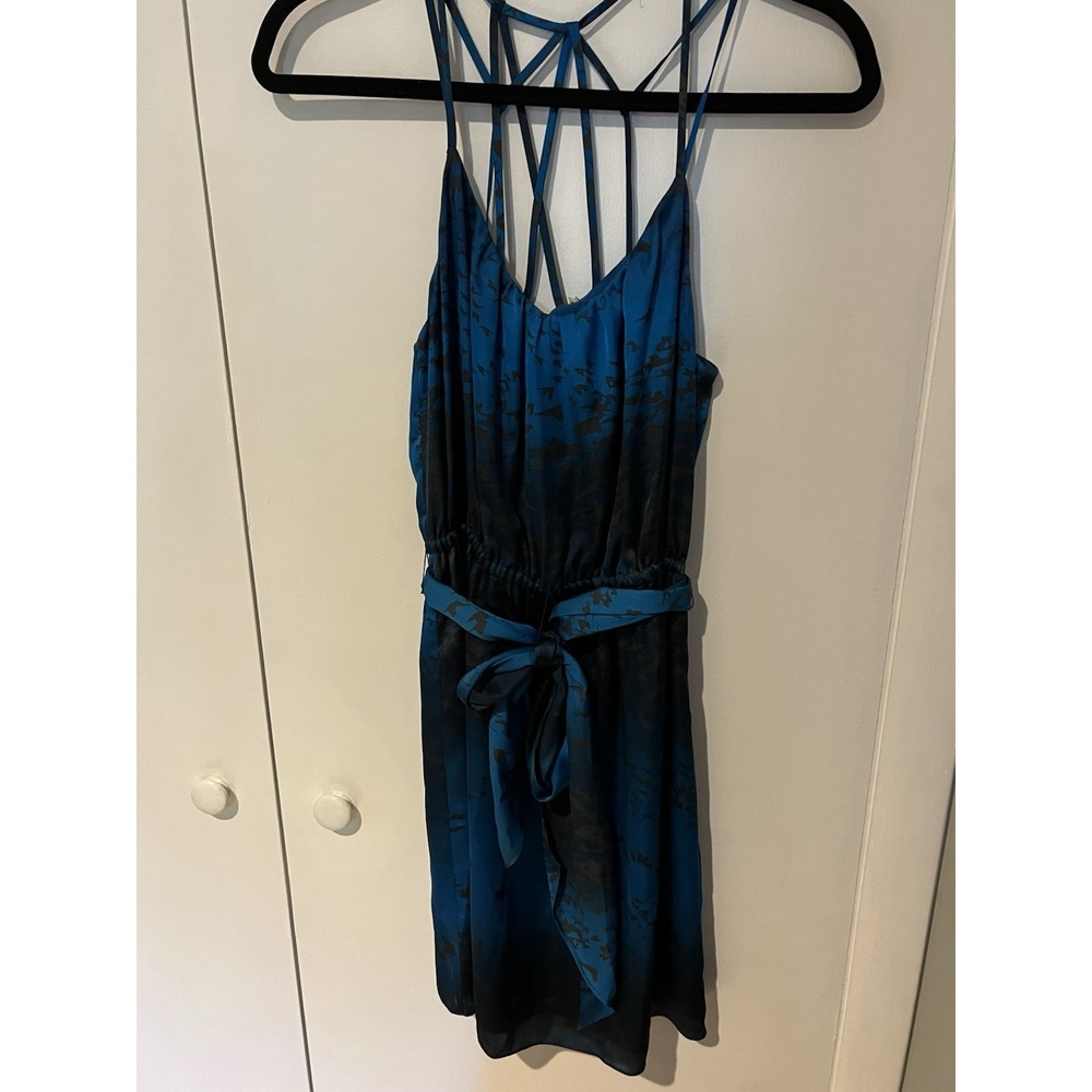 Rebecca Taylor Women's Blue Bird Print Mini Summer Dress Size 2 Lattice Back